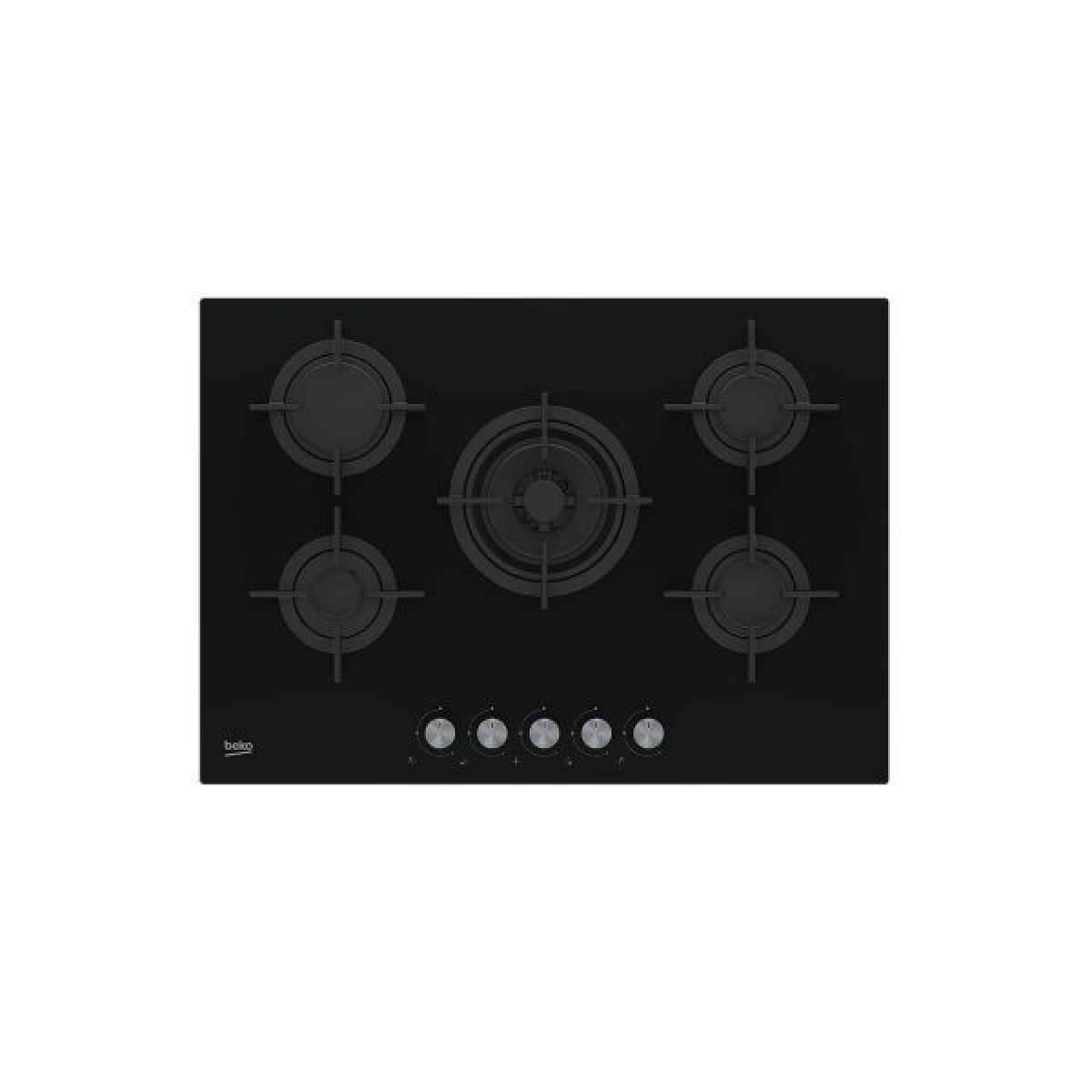 Placa a Gás Beko HILW75222SL | 75cm, 5 queimadores, Wok 5kW, vidro preto