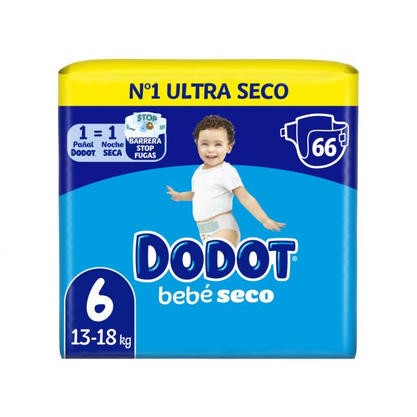 Fraldas Dodot Bebé Seco T6 (13-18 Kg) 66 Unidades