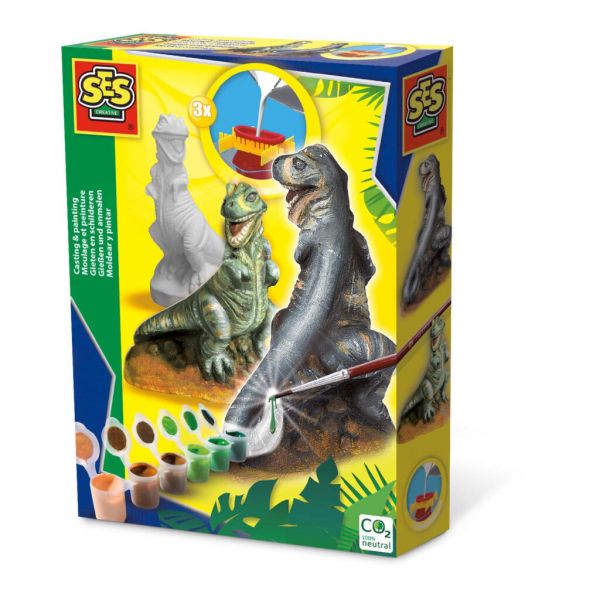 SES Kit criação e pintura de Dinossauro em gesso Jogo Didático Criança - 01283