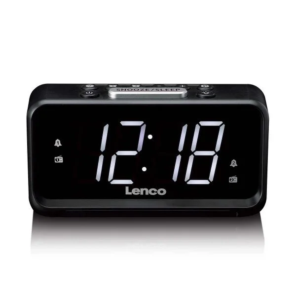 Lenco Despertador Rádio Relógio CR-28BK Analógico com Dimmer Manual, Luz Noturna LED e Alarme Duplo, Preto