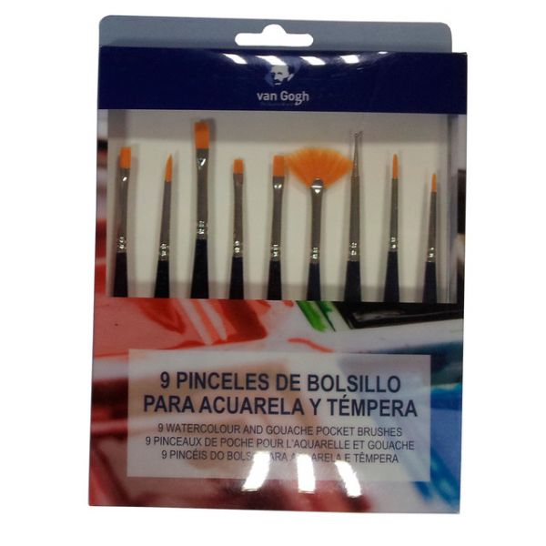 Van Gogh Conjunto de 9 Pincéis Curtos Aguarela e Têmpera de Bolso Azul