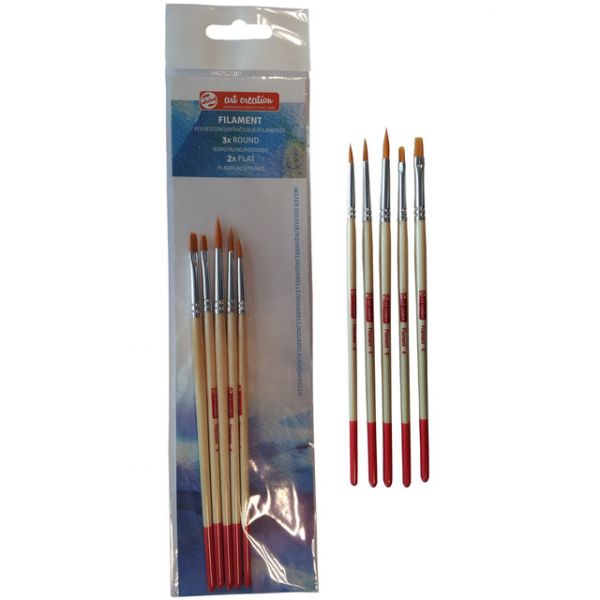 Artcreation Conjunto de Cinco Pincéis Cabo Curto Aguarela e Têmpera Bege