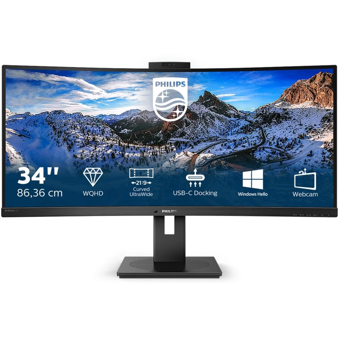Monitor Curvo Philips 34′ 346P1CRH VA WQHD 100Hz 4ms USB-C (90W) WebCam