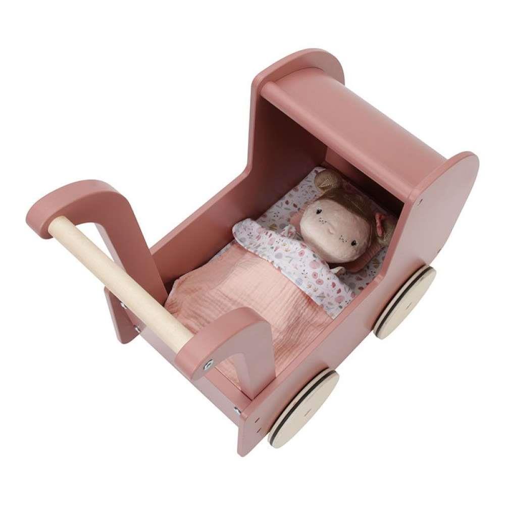 Carrinho de Bonecas em Madeira e Boneca Rosa