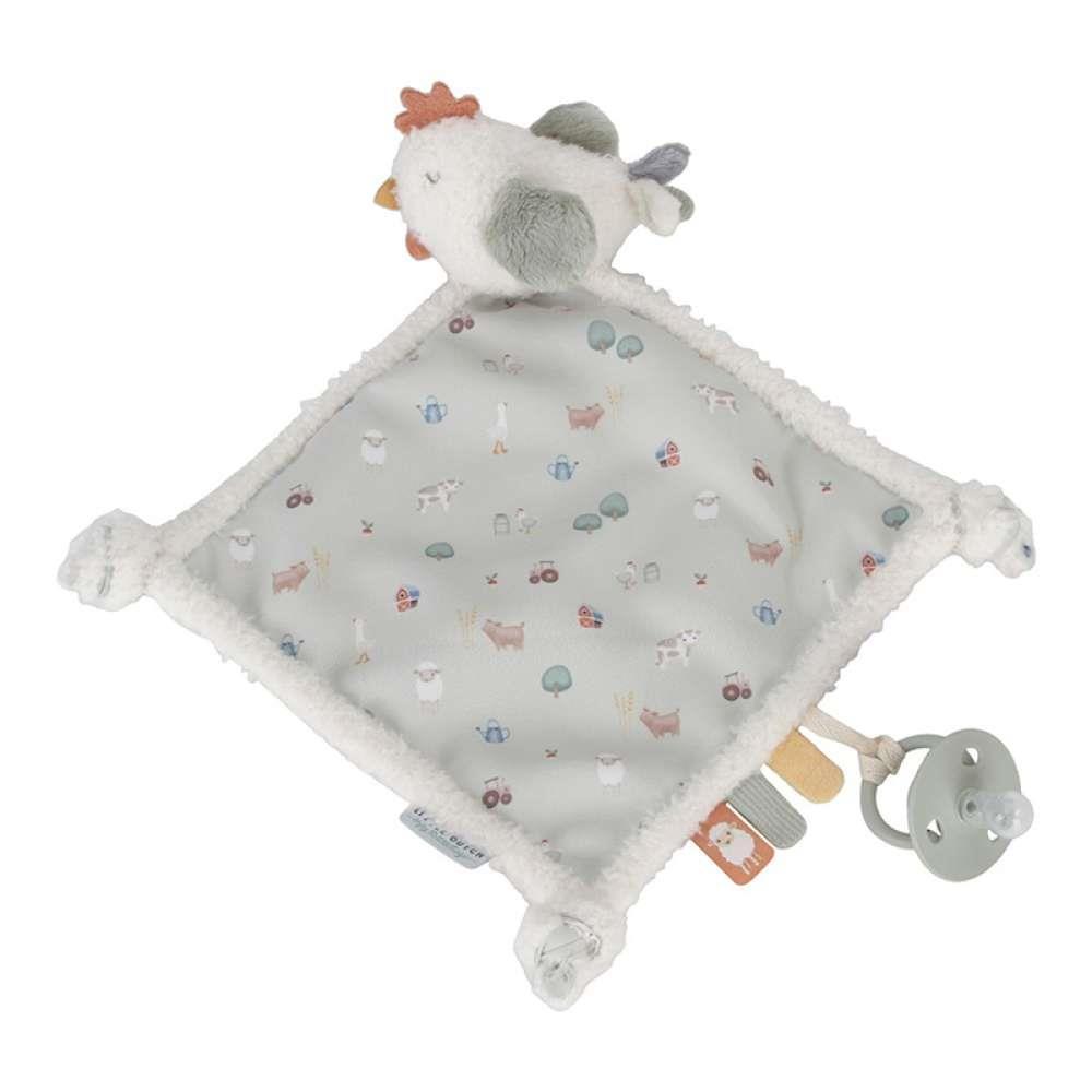 Doudou com Prende Chupeta Galinha Little Farm