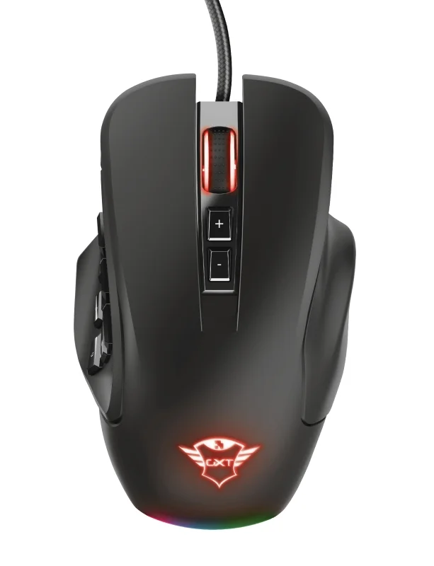 Trust Gaming GXT 970 Morfix Raton USB 10000dpi – Piezas Laterales Intercambiables – 12 Botones Programables – Iluminacion RGB – Cable Trenzado de 1.80m – Uso Diestro – Color Preto