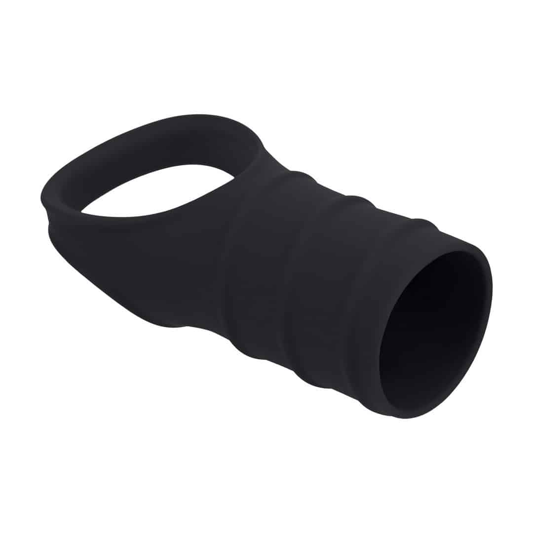 Anel Para O Pénis Em Silicone Com Manga Estriada Preto Levelz