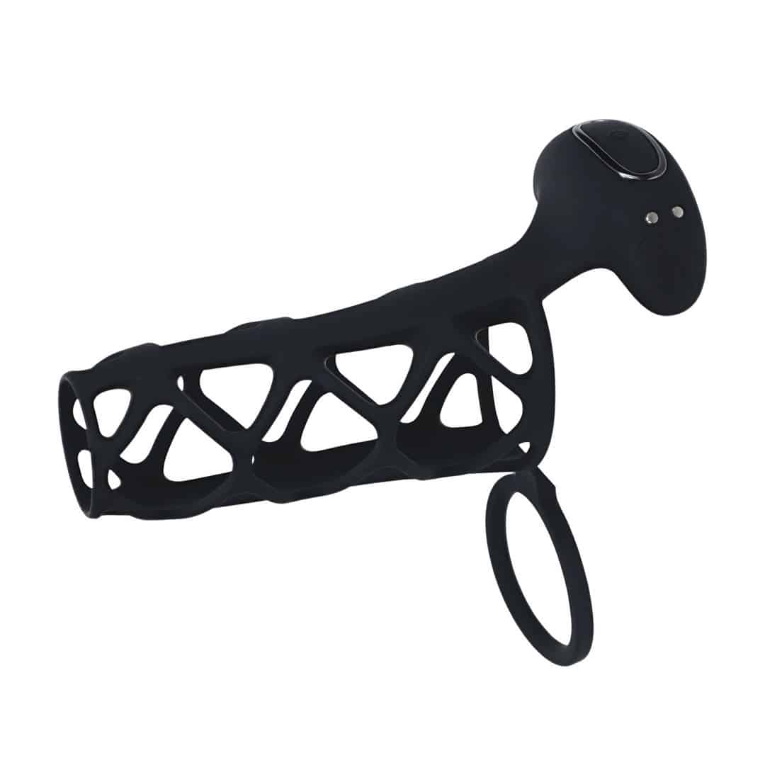 Manga Para O Pénis Em Silicone Com Vibração E Anel Para Testículos Preto Levelz