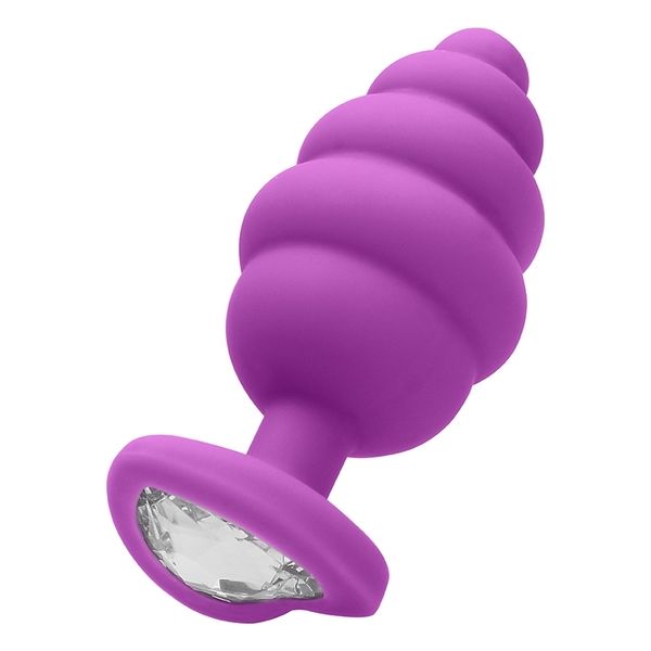 Ouch Plug Anal Regular Ribbed Diamond Heart Plug Roxo