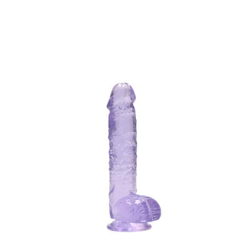 Dildo Realista Com Testículos Crystal Clear 6 /15 Cm Roxo Realrock