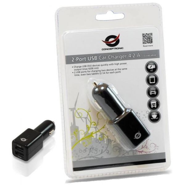 CONCEPTRONIC Carregador Universal Isqueiro 12/24V 2x USB 4,2A (Preto) - EG-U2C2A-CAR-01