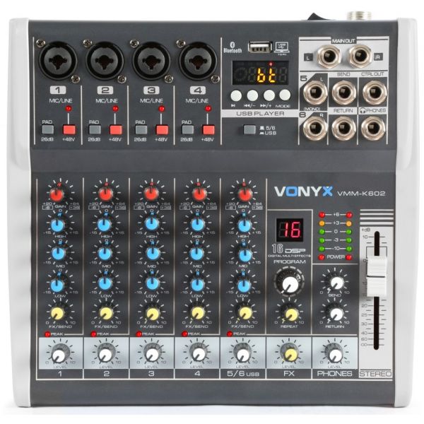 Vonyx Mesa de Mistura 6 Canais C/ USB/SD/MP3/BLUETOOTH com Dsp (VMM-K602) - 172.587