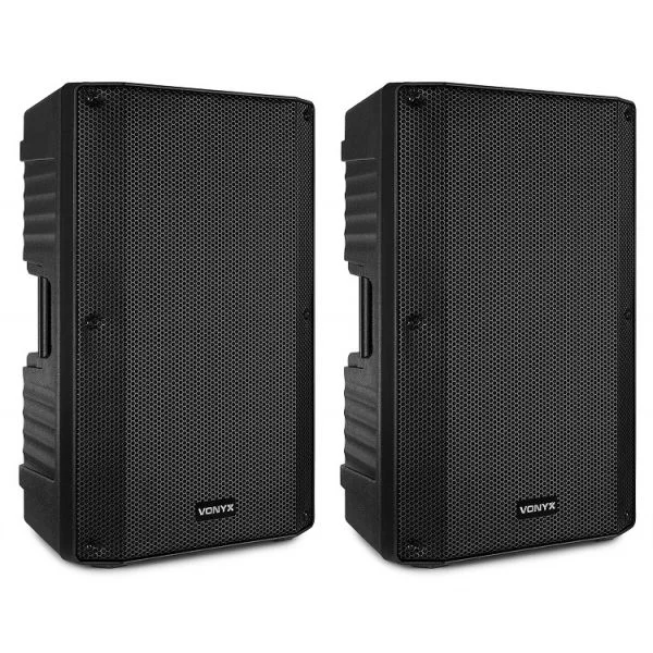 Vonyx Pack 2x Colunas Amplificada + Passiva 15" BLUETOOTH/USB 1000W (VSS150S) - 178.142