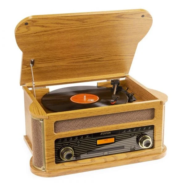 Gira-Discos Fenton Gira Discos Vintage MEMPHIS 33/45/78 2x 25W c/ Leitor CD/Cassete/Bluetooth (Madeira) - 102.186