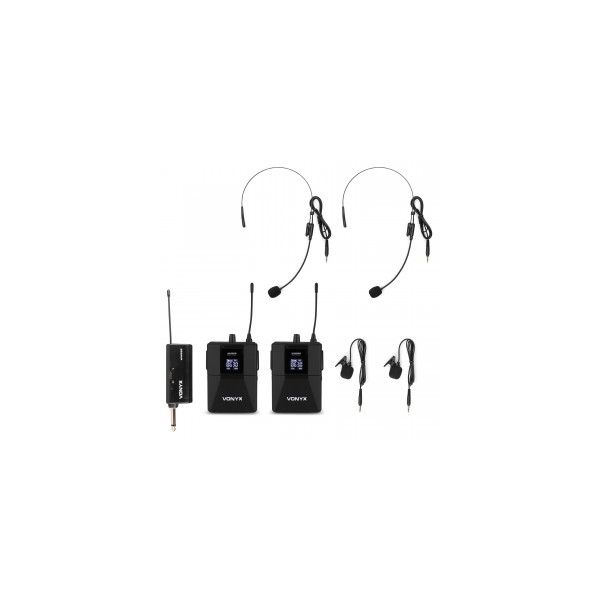 Vonyx Pack 2x Microfones Bodypack WM552B UHF Sem Fios Plug & Play