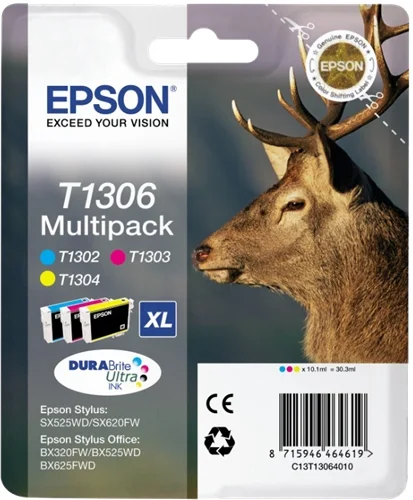 Epson T1306 Pack de 3 Cartuchos de Tinta Original – Cian, Magenta, Amarelo – C13T13064012