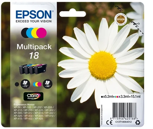 Epson T1806 (18) Pack de 4 Cartuchos de Tinta Original – C13T18064012