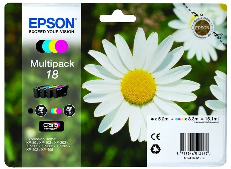 PACK 4 TINTEIROS EPSON SERIE 18 C13T18064022