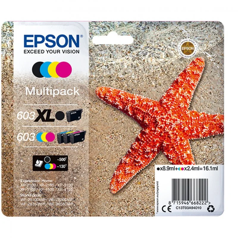Epson 603XL/603 Pack de 4 Cartuchos de Tinta Original – C13T03A94010
