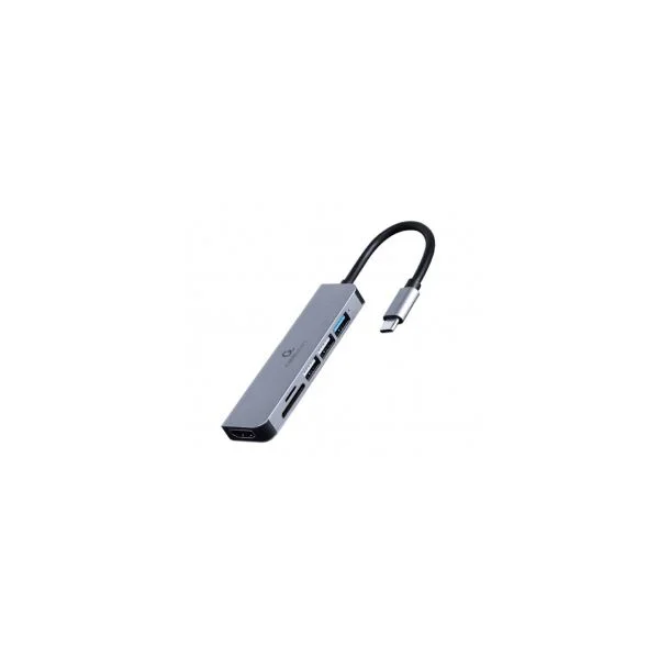 Gembird Adaptador USB-C 6-in-1 (Hub + HDMI + Leitor de Cartões) Prateado