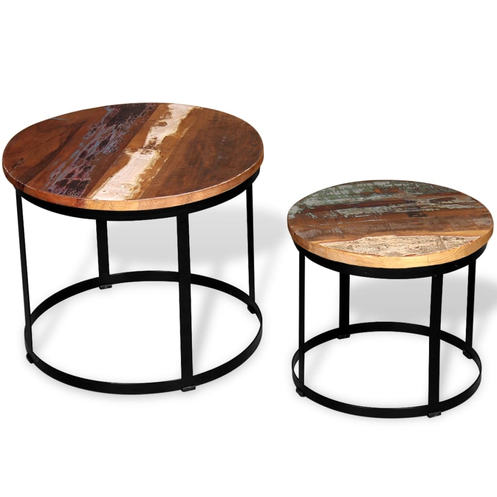 vidaXL Conjunto mesa centro redonda madeira reciclada 2 pcs 40cm/50cm