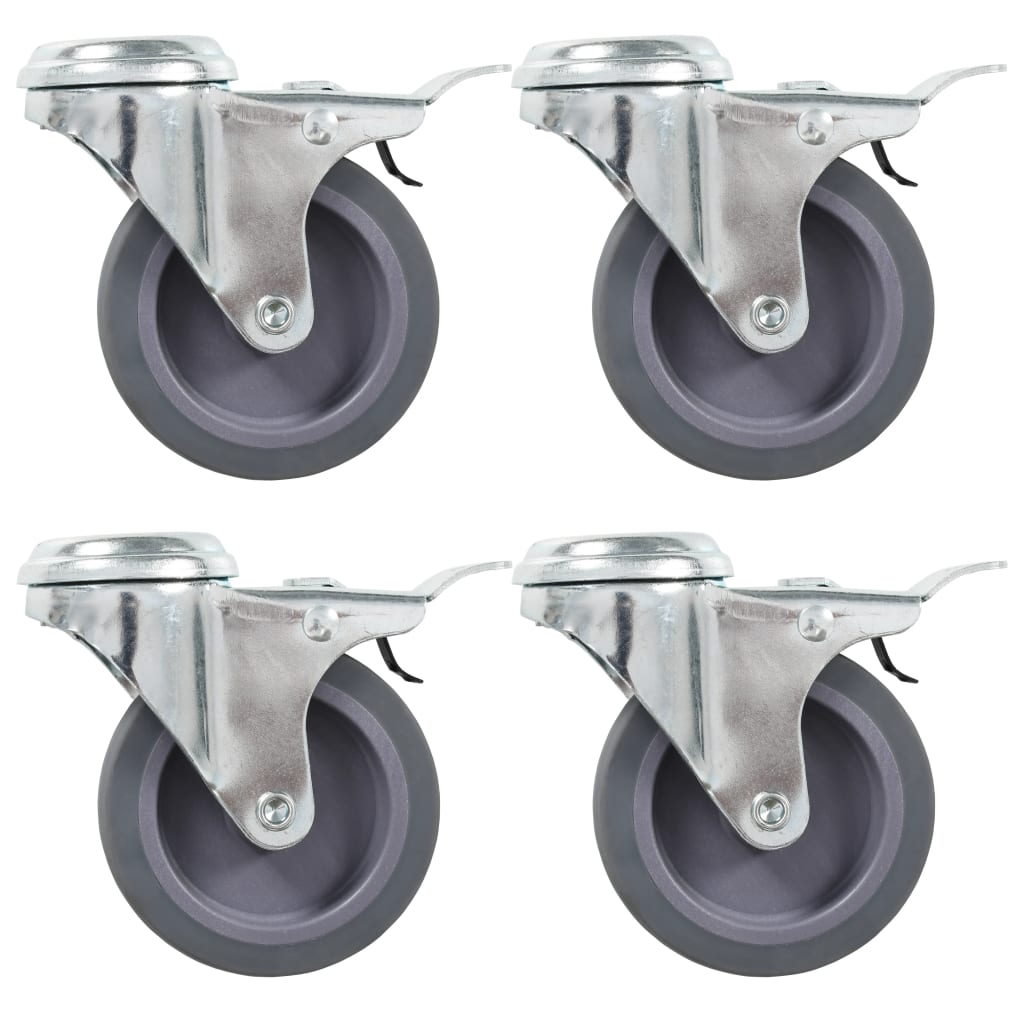 vidaXL Rodas giratórias orif. p/ parafuso e travões duplos 4 pcs 75mm