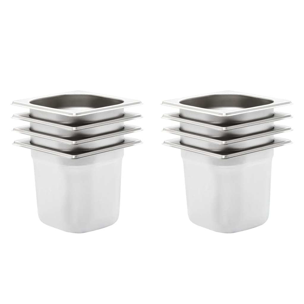 vidaXL Recipientes gastronorm 8 pcs GN 1/6 150 mm aço inoxidável