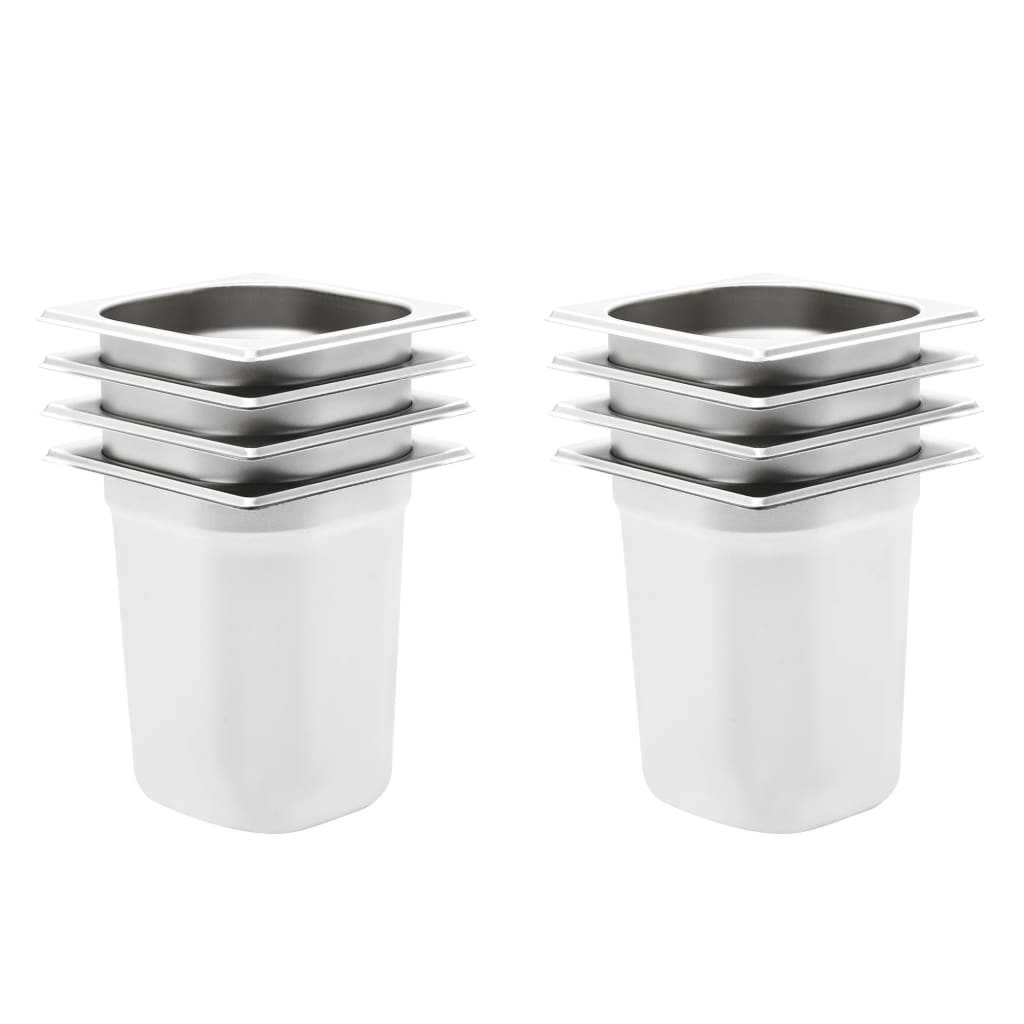 vidaXL Recipientes gastronorm 8 pcs GN 1/6 200 mm aço inoxidável