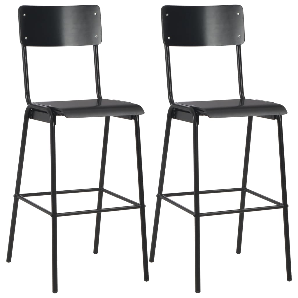 vidaXL Cadeiras de bar 2 pcs contraplacado maciço e aço preto