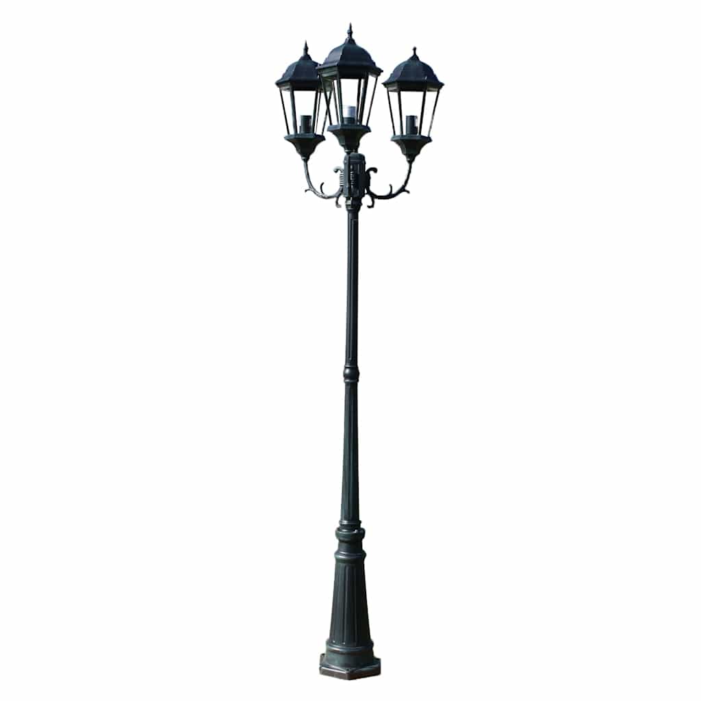 Brighton Candeeiro de pé p/ jardim 3 braços / 230 cm Verde escuro/preto