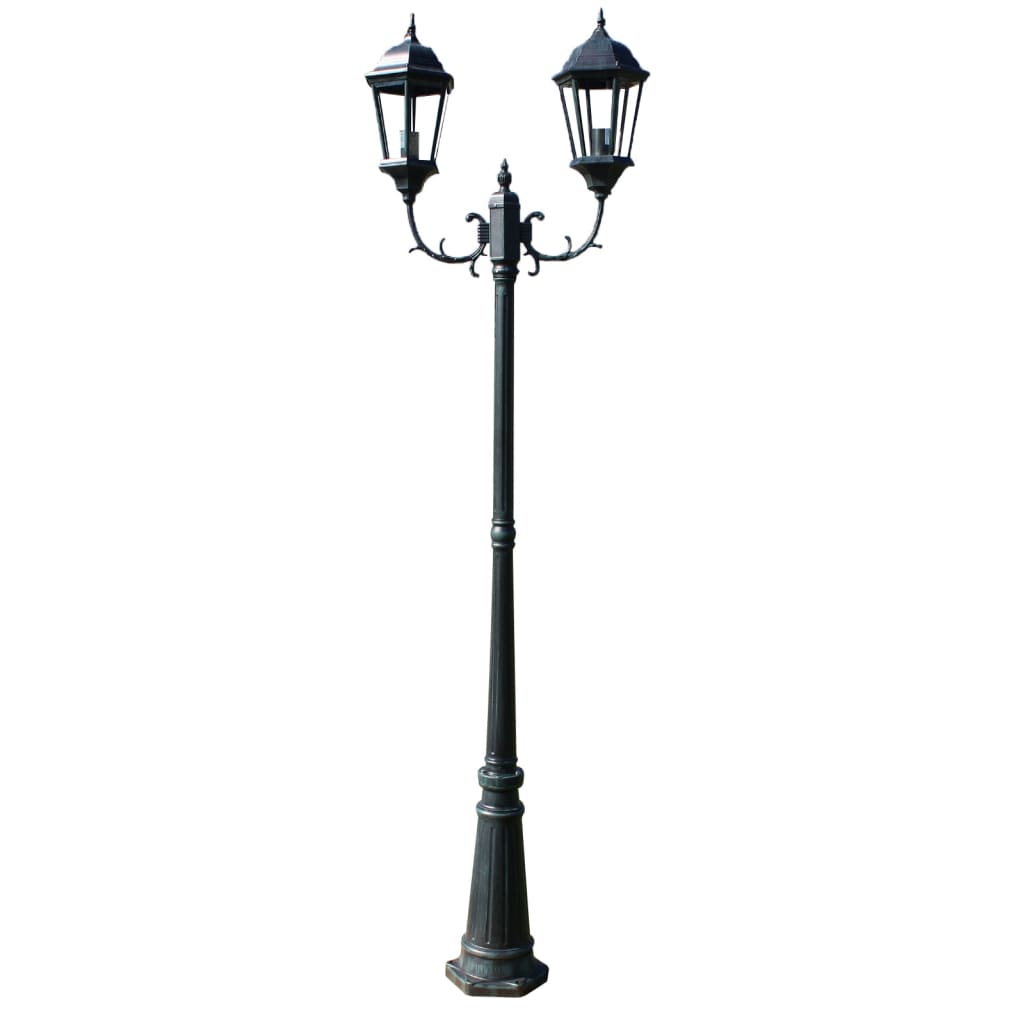 vidaXL Candeeiro jardim c/ 2 braços 230cm alumínio verde-escuro/preto