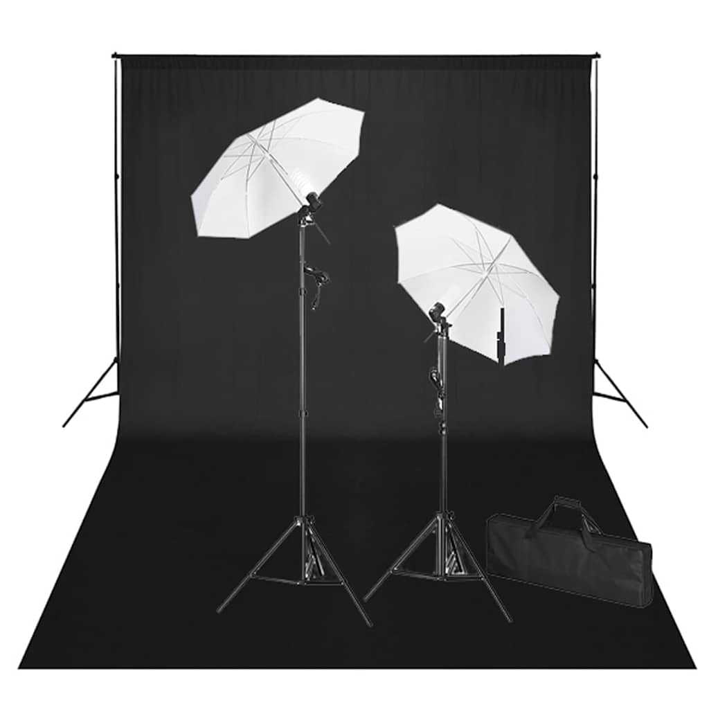 vidaXL Kit de estúdio com fundo preto 600x300 cm e luzes