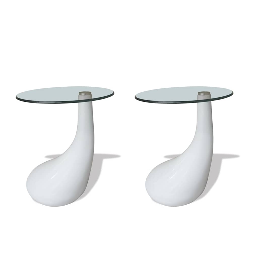 vidaXL Mesas centro 2 pcs c/ tampo redondo de vidro, branco brilhante