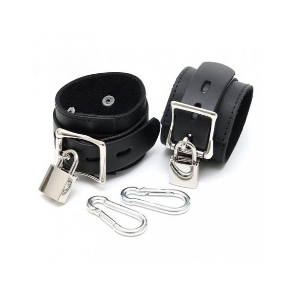 Bondage Play Esposas Pies Cuero Ajustables com Candado R7981
