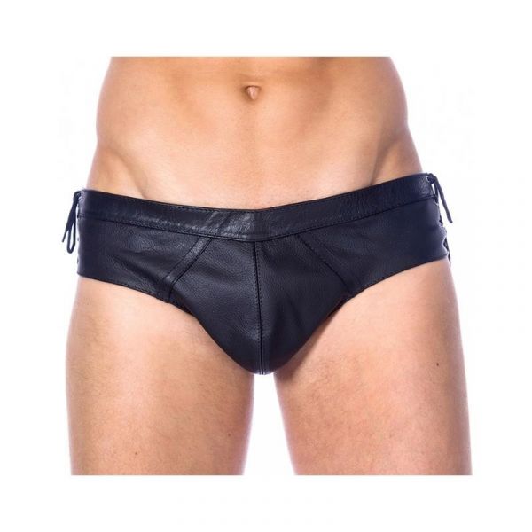 Bondage Play Slips de Cuero Ajustable Color Negro Tamanho S/M R7326.4