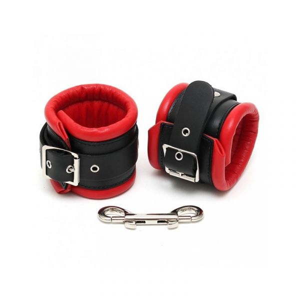 Bondage Play Esposas para Pies Cuero Negro e Rojo 7cm R8059