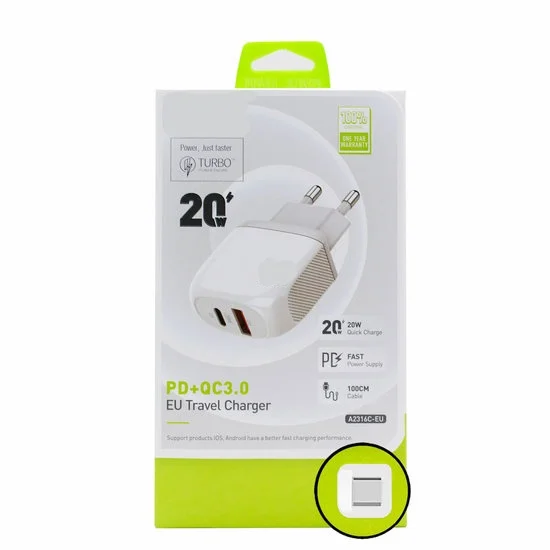 20W Dual PD + QC3.0 Carregador de Viagem USB-C
