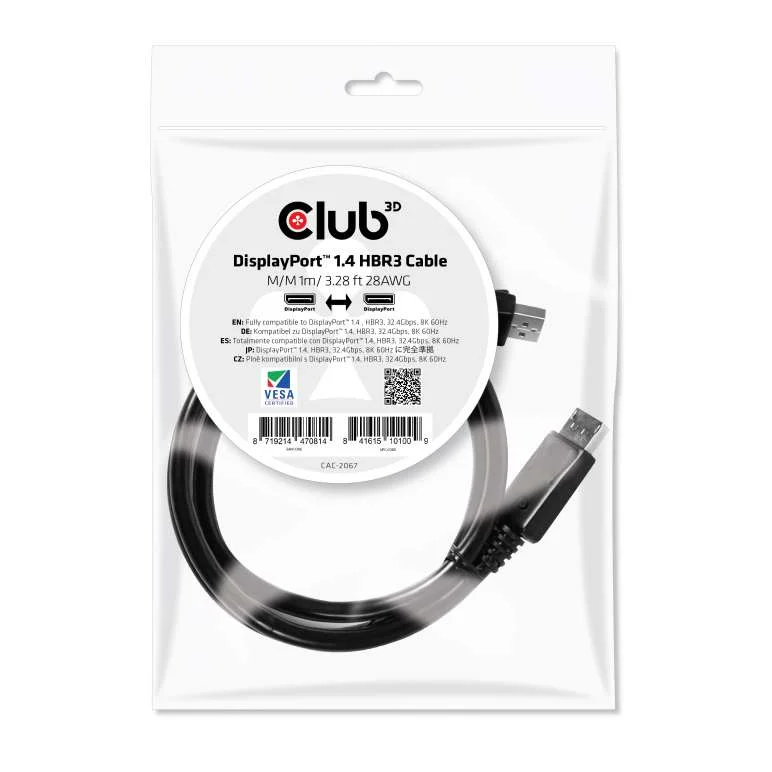Cabo Club3D DisplayPort 1.4 HBR3 8K60Hz 1 Metro