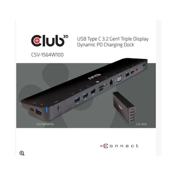 Club3D ChargingDock USB-C 3.2 Para 7xUSB DP HDMI LAN Audio 100W - CSV-1564W100