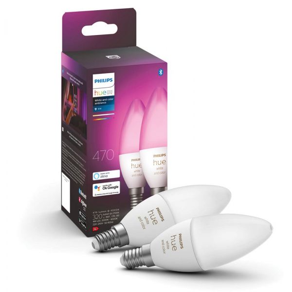 Philips Pack 2x Lâmpadas led Inteligente Vela E14 Rgb + 5,3W (B39) Hue - S7808910