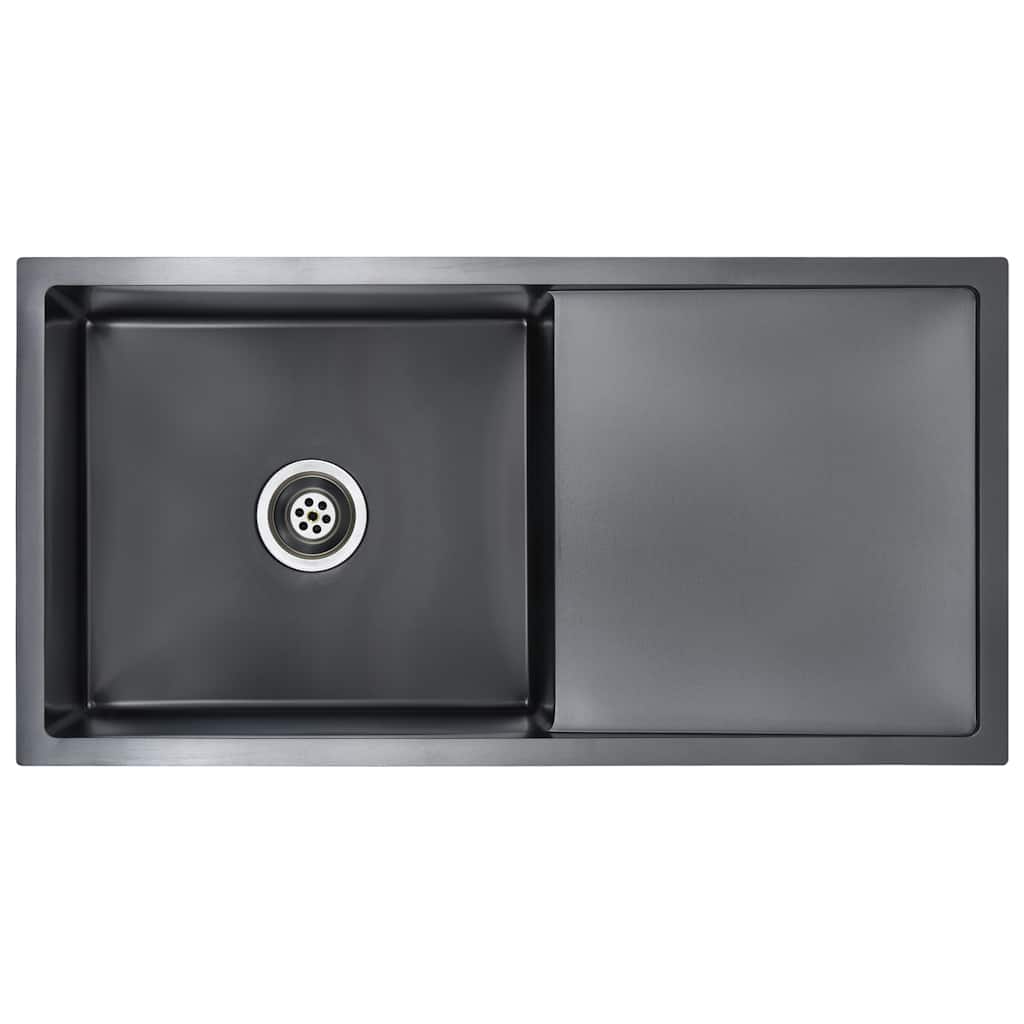 vidaXL Lava-louça de cozinha artesanal aço inoxidável preto