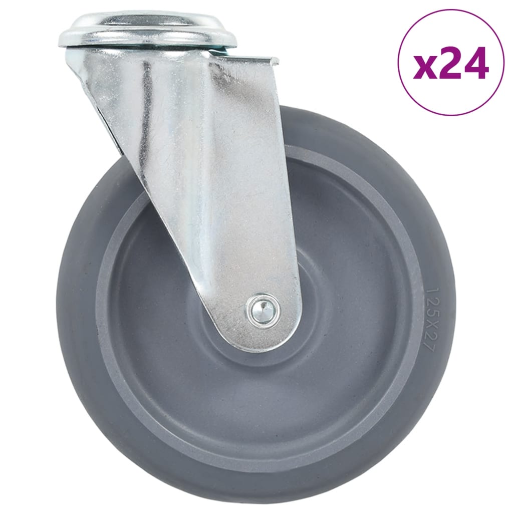 vidaXL 24 pcs rodas giratórias com orifício para parafuso 125 mm