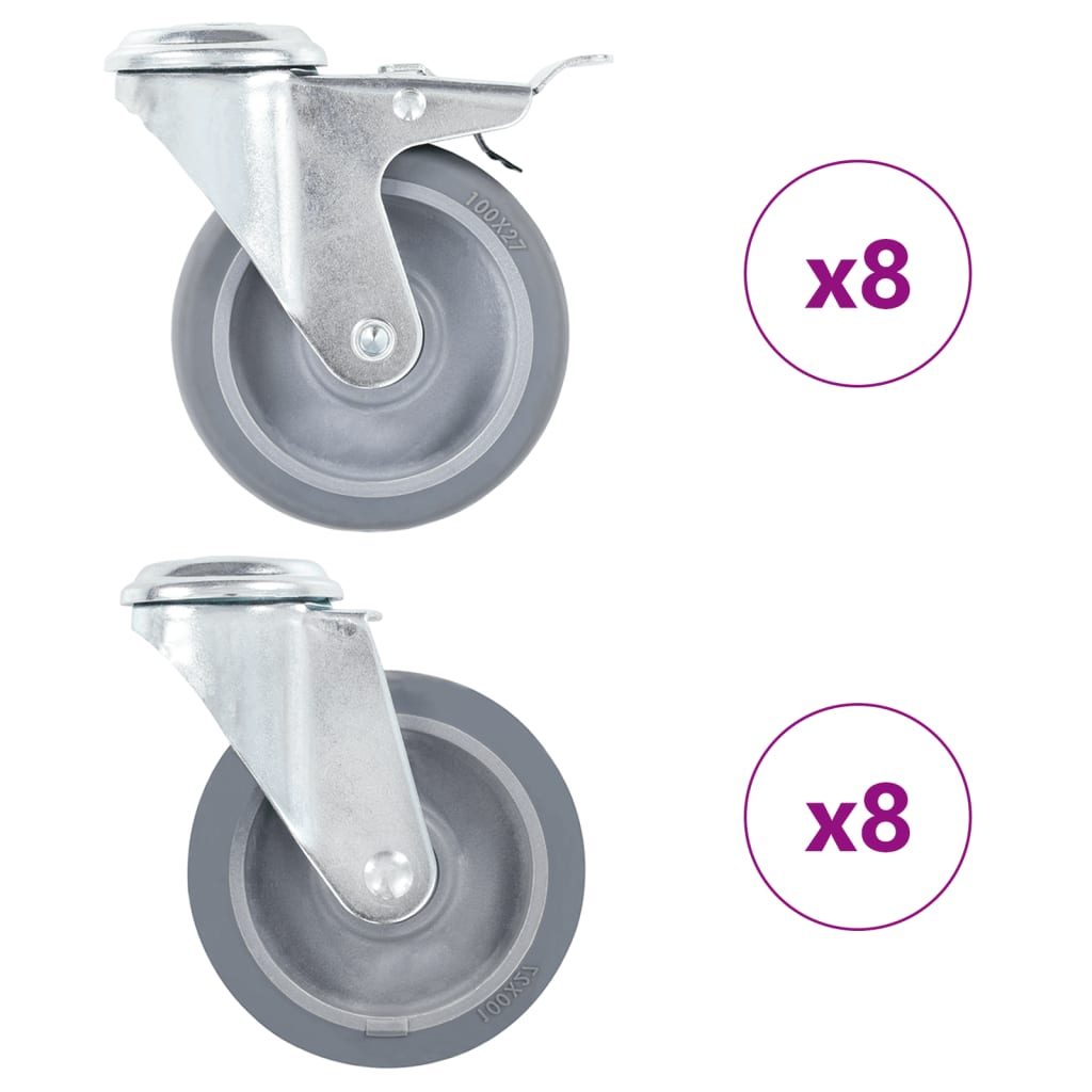 vidaXL 16 pcs rodas giratórias com orifício para parafuso 100 mm