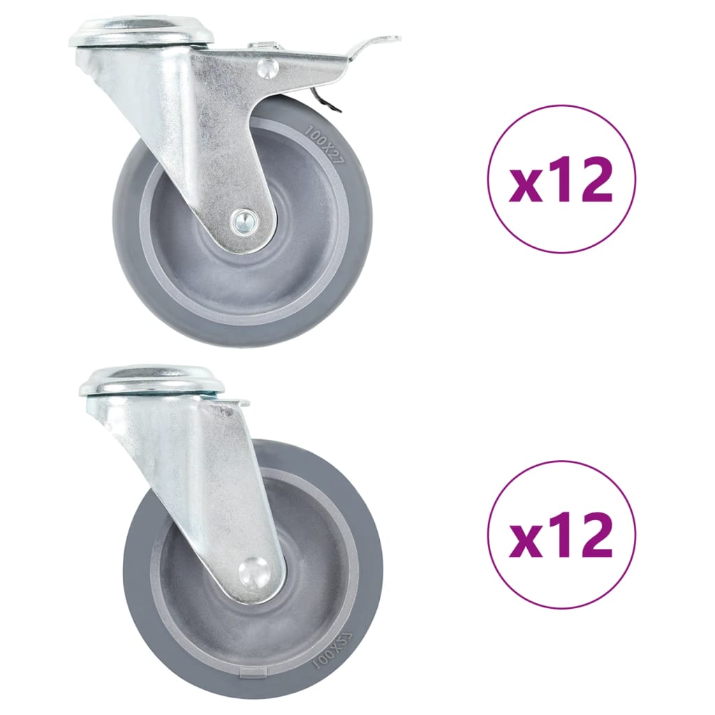 vidaXL 24 pcs rodas giratórias com furo roscado 100 mm