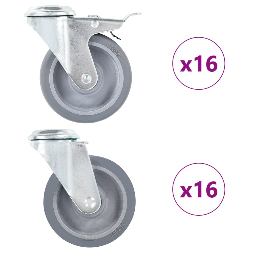 vidaXL 32 pcs rodas giratórias com furo roscado 100 mm