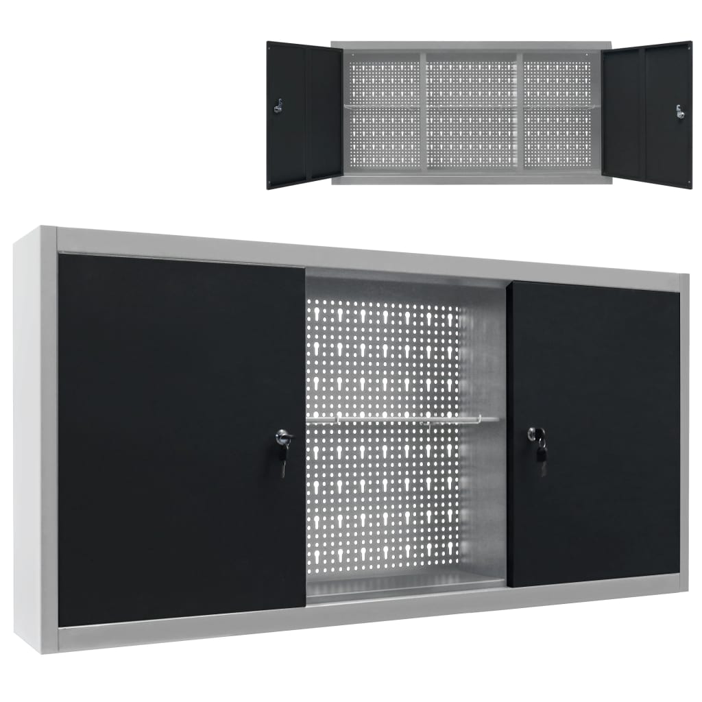 vidaXL Armário ferramentas parede industrial metal cinzento e preto