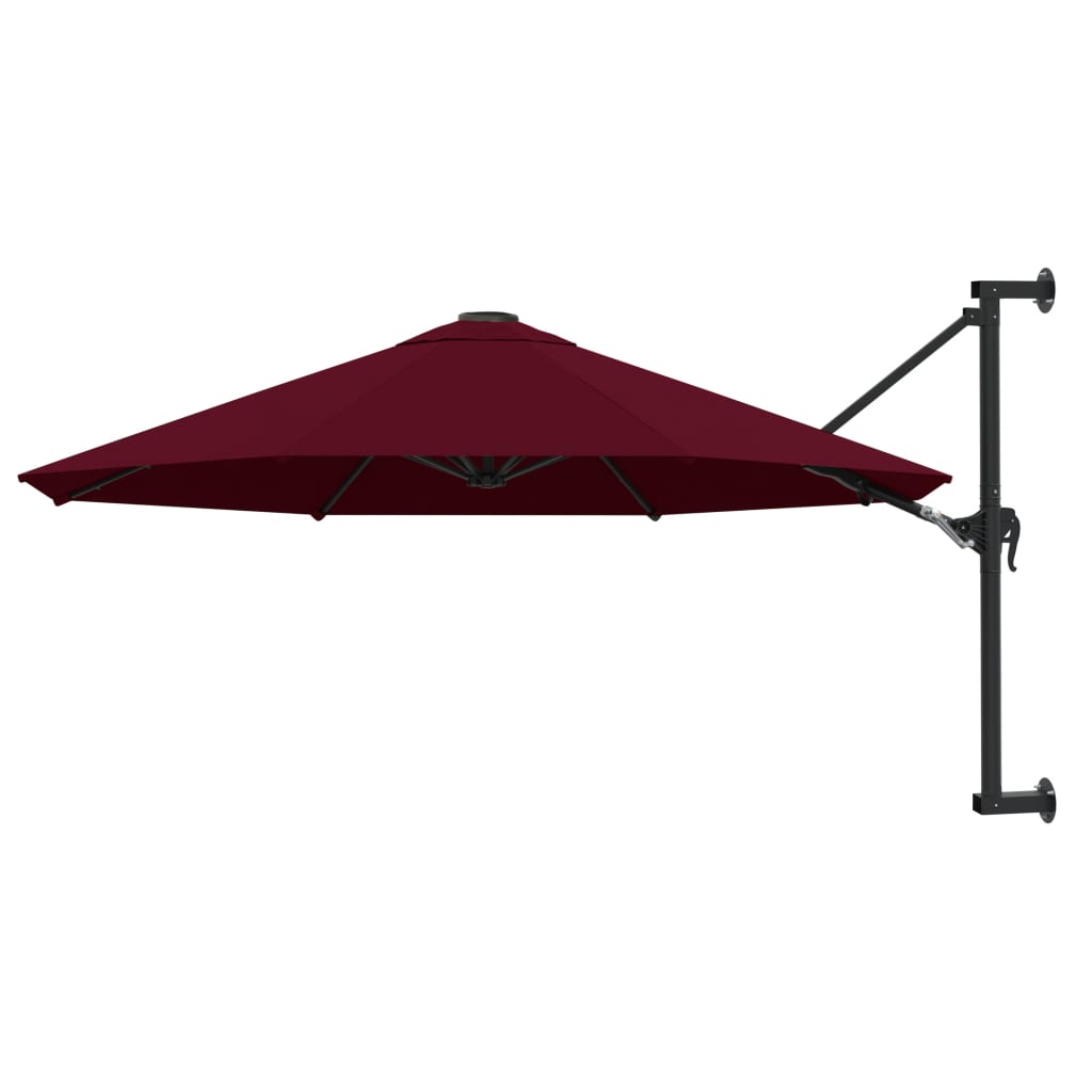 vidaXL Guarda-sol de montar na parede com mastro metálico 300 cm bordô