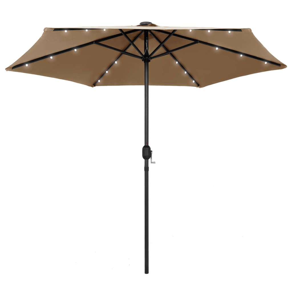 vidaXL Guarda-sol c/ luzes LED/poste alumínio 270 cm cinza-acastanhado