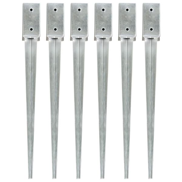 Estacas de Enterrar 6 Peças 7x7x75 cm Aço Galvanizado Prateado - 145402