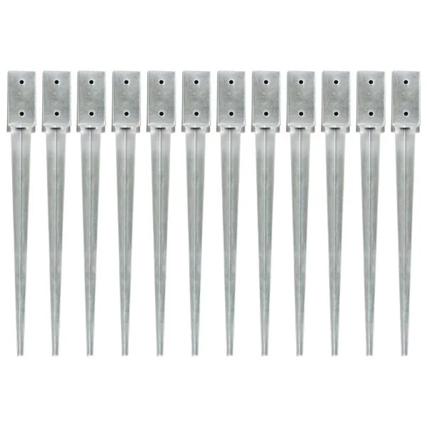 Estacas de Enterrar 12 Peças 7x7x75 cm Aço Galvanizado Prateado - 145403